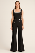 Elegant High-Rise Flared Pants with Jewel Detail