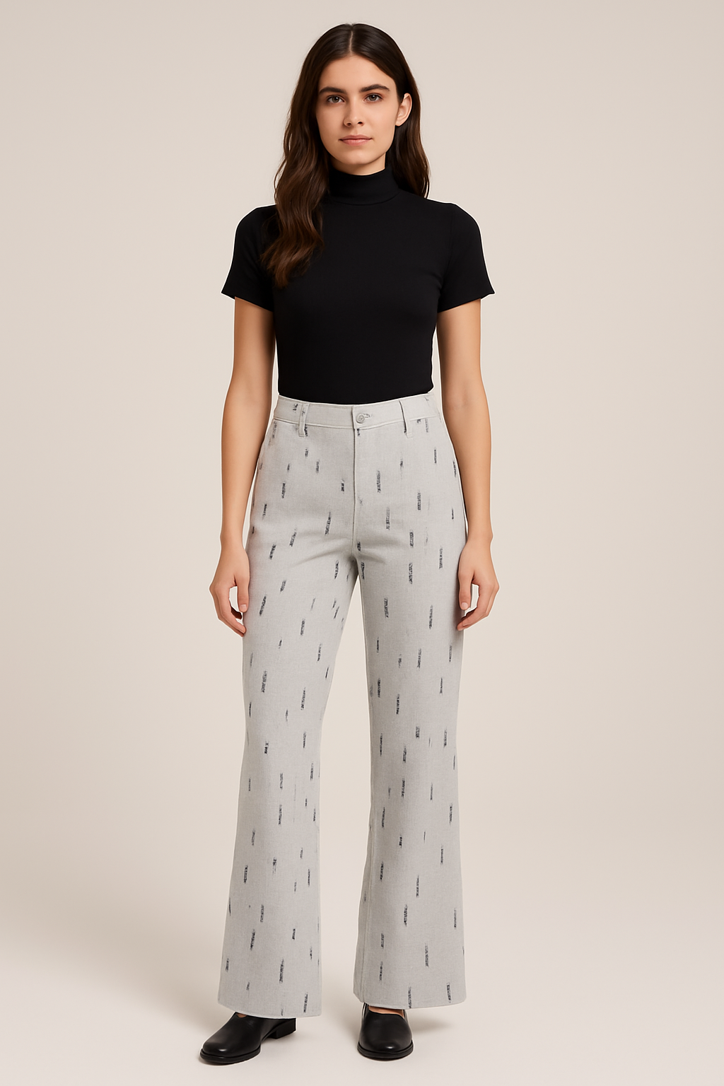Heather Gray Wide-Leg Textured Statement Pants