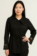 Black Long-Sleeve Lace Cuff Blouse