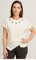 Elegant Floral Embellished Ivory Blouse